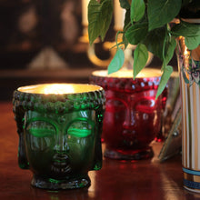 Load image into Gallery viewer, Cleopatra 24k Gold Emerald Green Glass Buddha Royale Candle