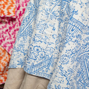 Pagoda Toile Fretwork Reversible Kantha Cloth Tablecloth