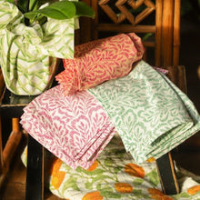 Load image into Gallery viewer, Block Print Leaves Green Reversible Kantha Cloth Tablecloth