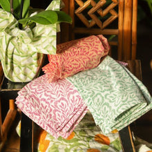 Load image into Gallery viewer, Block Print Leaves Fuchsia Reversible Kantha Cloth Tablecloth