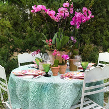Load image into Gallery viewer, Block Print Leaves Blue Reversible Kantha Cloth Tablecloth