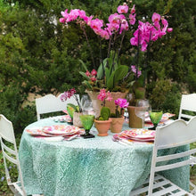Load image into Gallery viewer, Block Print Leaves Fuchsia Reversible Kantha Cloth Tablecloth