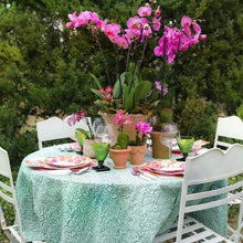 Load image into Gallery viewer, Block Print Leaves Green Reversible Kantha Cloth Tablecloth