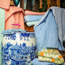 Load image into Gallery viewer, Block Print Leaves Blue Reversible Kantha Cloth Tablecloth
