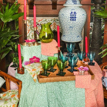 Load image into Gallery viewer, Block Print Leaves Fuchsia Reversible Kantha Cloth Tablecloth