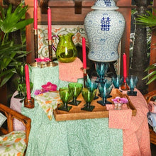 Load image into Gallery viewer, Block Print Leaves Green Reversible Kantha Cloth Tablecloth