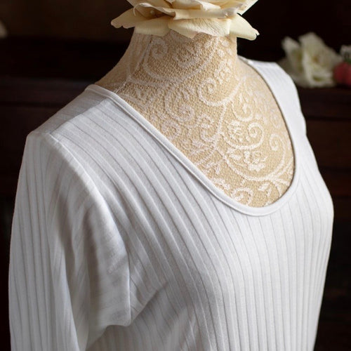 White Shadow Stripe Knit 3/4 Sleeve Nightgown - Maisonette Shop