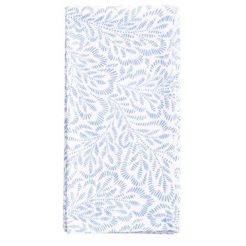 Block Print Leaves White/Blue Cloth Dinner Napkins - Set of 4