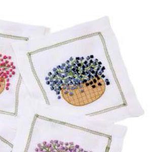 Floral Basket Embroidered Linen Napkin