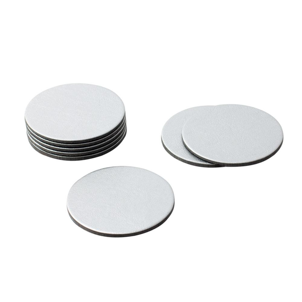 Round Leather Felt-Backed Coasters in Silver - 8 Per Box - Maisonette Shop