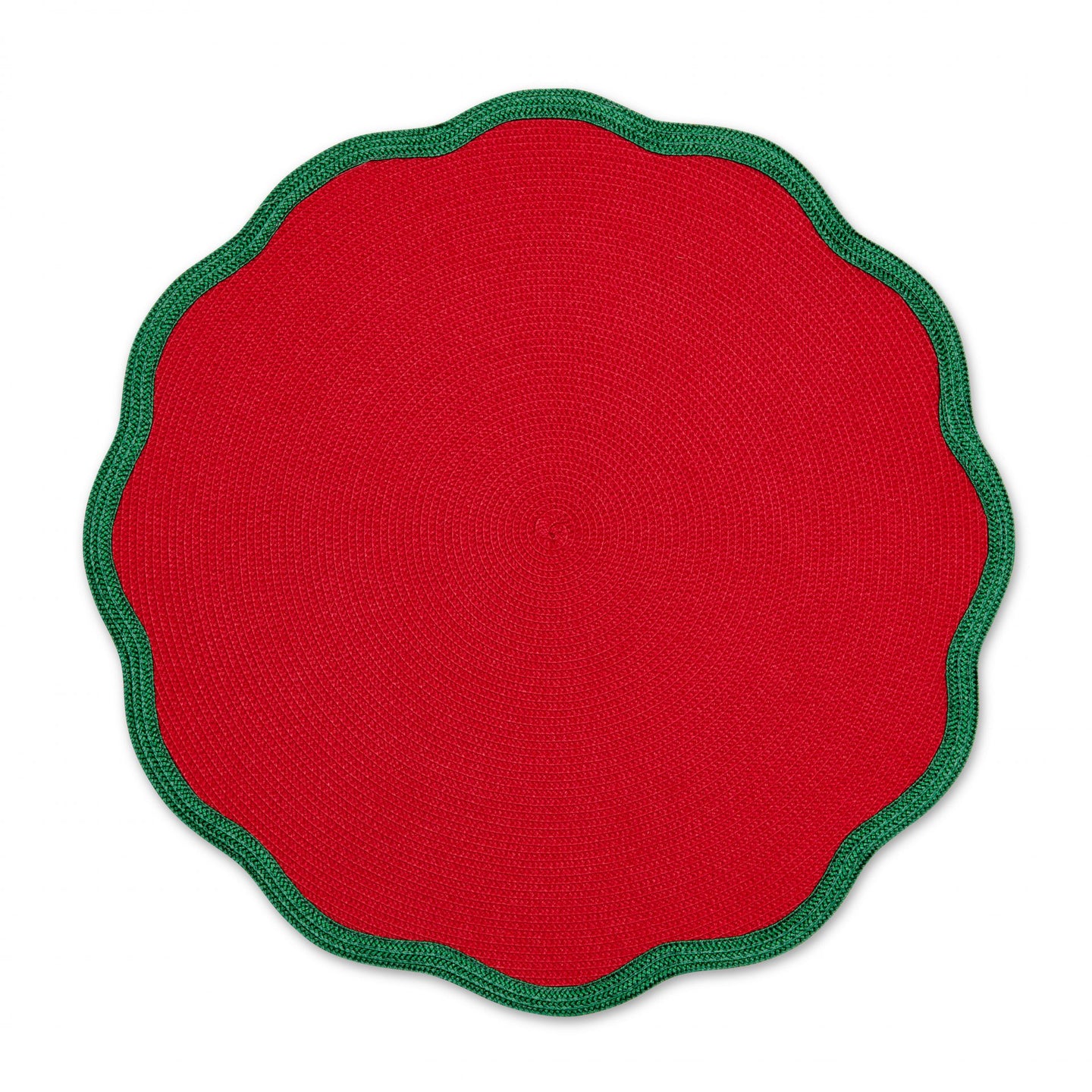 Holiday Red Pine Border Scallop Braided Placemat