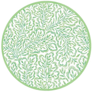 Block Print Leaves Round Paper Placemats in Green