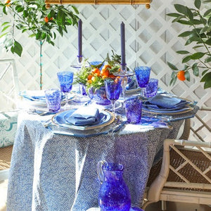 Block Print Leaves Blue Reversible Kantha Cloth Tablecloth