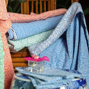 Block Print Leaves Blue Reversible Kantha Cloth Tablecloth