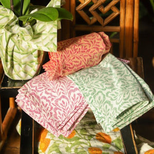 Block Print Leaves Blue Reversible Kantha Cloth Tablecloth
