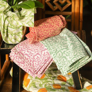 Block Print Leaves Green Reversible Kantha Cloth Tablecloth