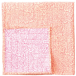 Block Print Leaves Fuchsia Reversible Kantha Cloth Tablecloth