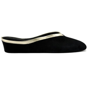 Black with Gold Suede Slippers