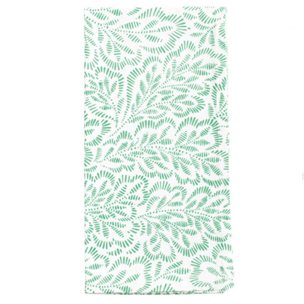 Block Print Leaves Green/White Cloth Dinner Napkins - Set of 4