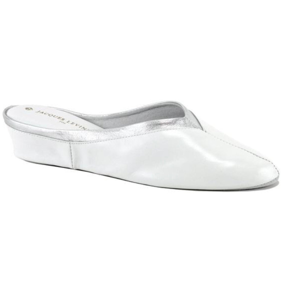 White with Silver Leather Slippers