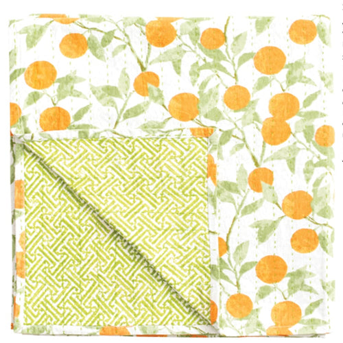 Orange Grove Reversible Kantha Cloth Tablecloth