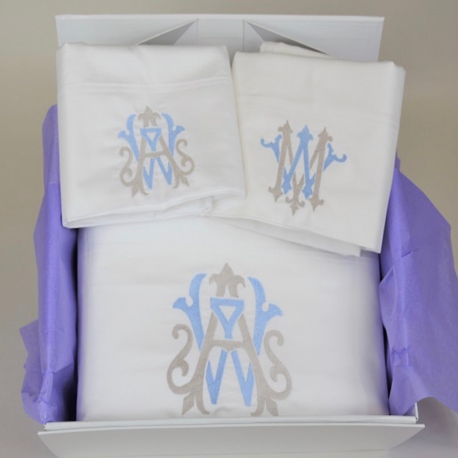 Monogrammed sheets shop and pillowcases