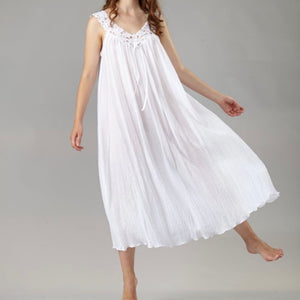 Louisette Cotton Gown with Lace - Maisonette Shop