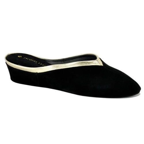 Black with Gold Suede Slippers