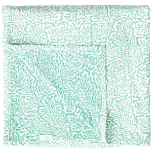 Block Print Leaves Green Reversible Kantha Cloth Tablecloth