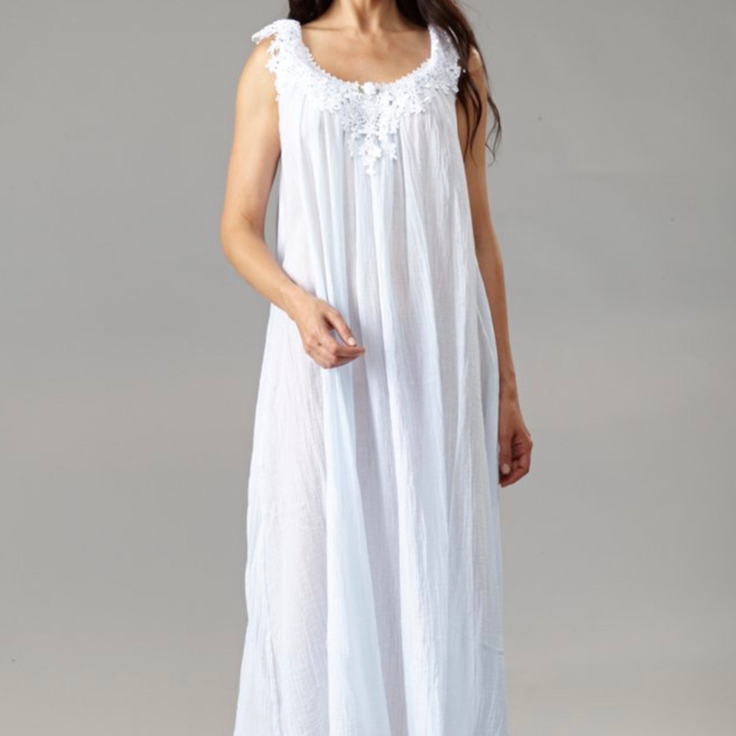 Francesca Cotton Gown with Venice Lace - Maisonette Shop
