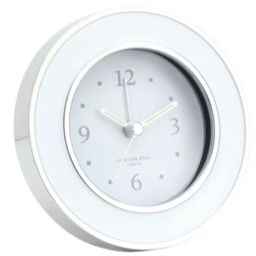 Round Silver with White Enamel Alarm Clock